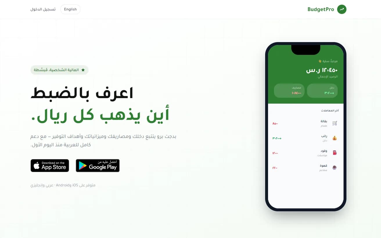 لقطة من تطبيق BudgetPro